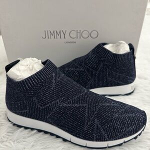 NIB Jimmy Choo Navy Knit Slip On Sneakers‎ Shoes 35